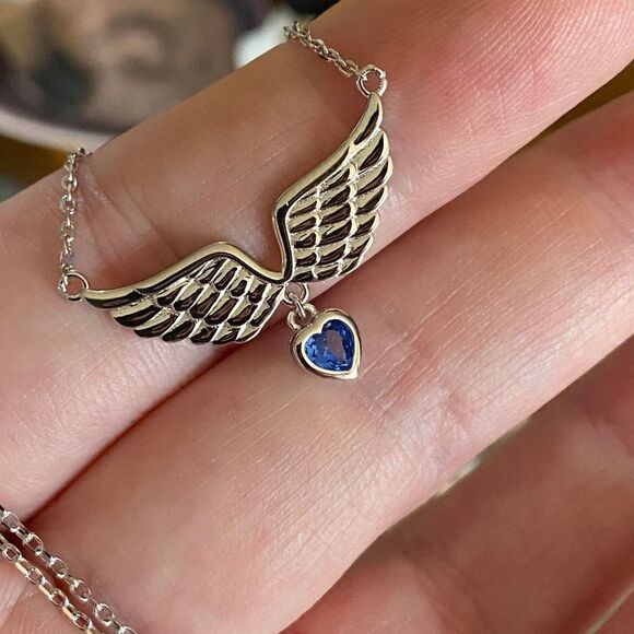 Sterling Silver Angel Wings Heart Necklace - Picture 4 of 4